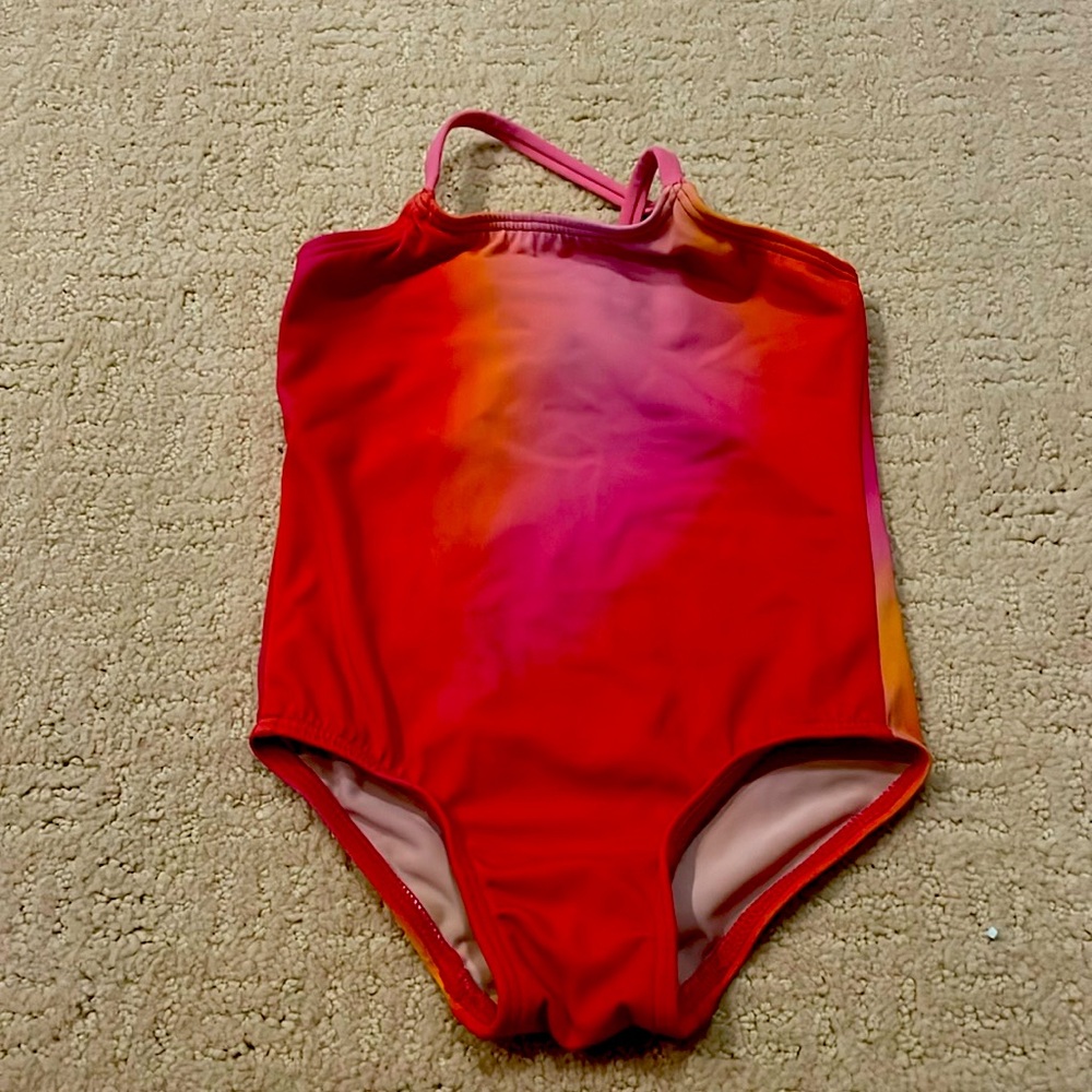 Amazon Essentials pink/orange one-piece swimsuit. Size 18 months.